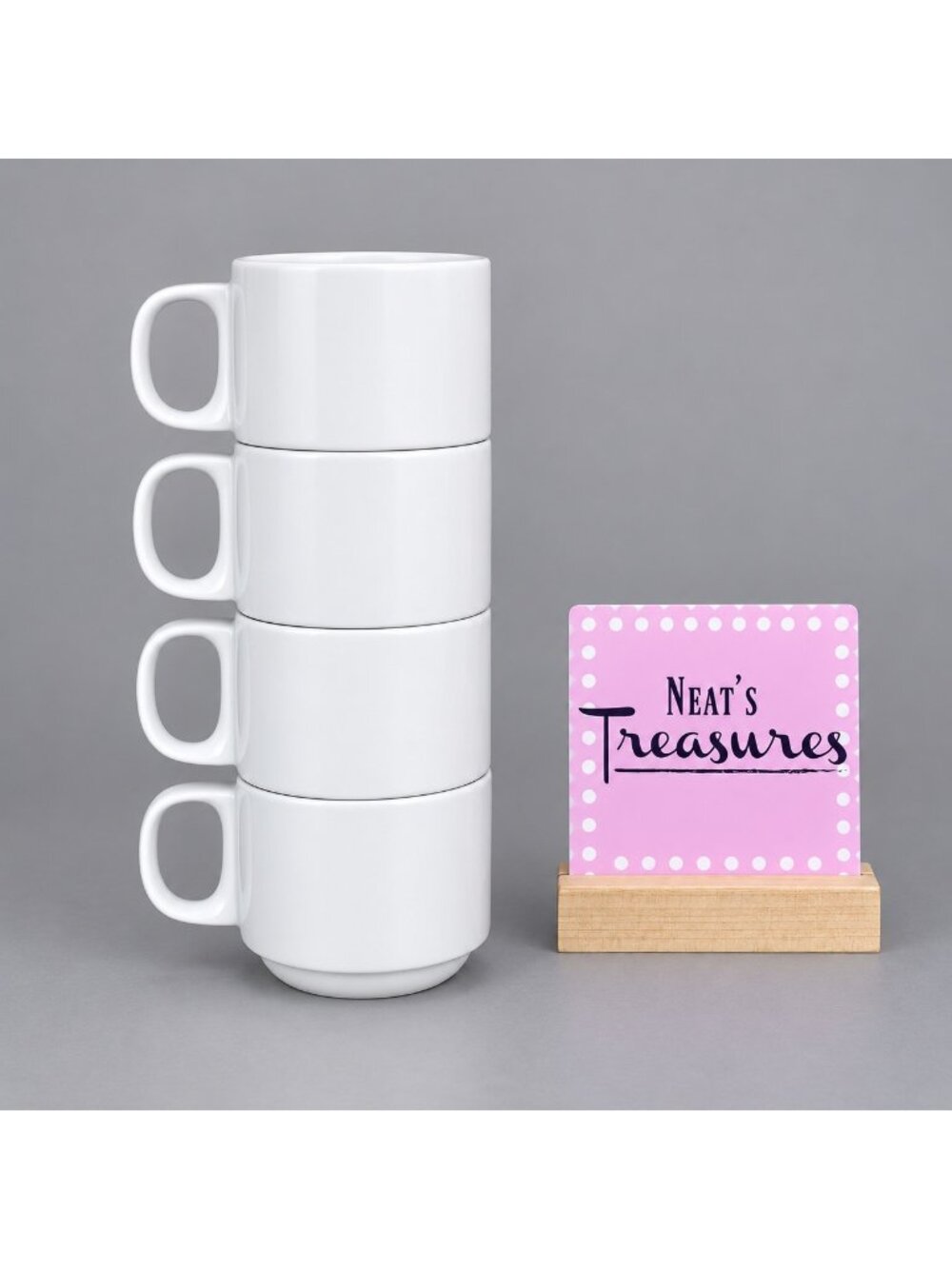 Crate & Barrel LOGAN All White Porcelain Stacking Heavy  Mugs Cups Set of 4 NEW